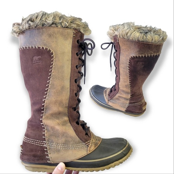 Sorel Cate the Great Brown Boots Weatherproof Lace up 7 - Picture 1 of 10